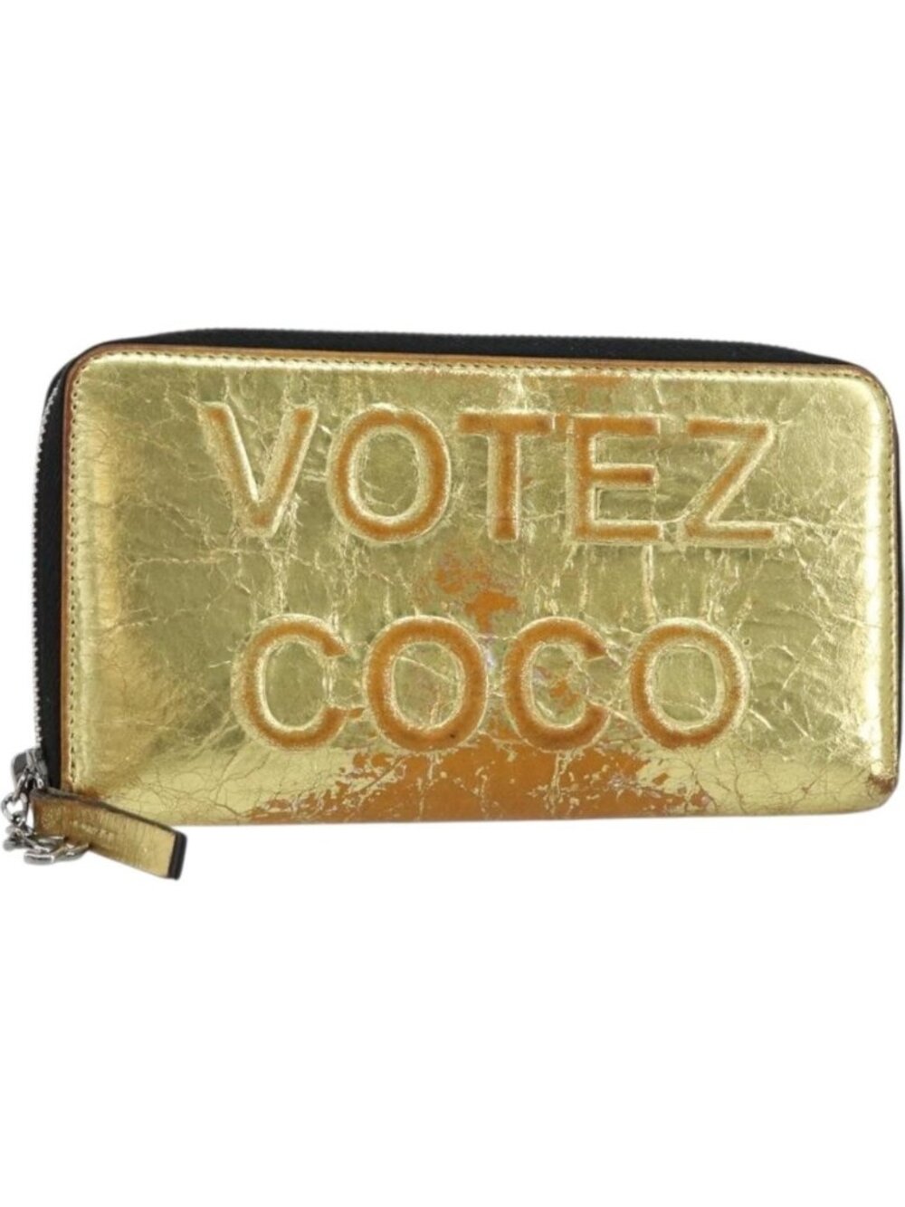 CHANEL Long Wallet Leather Gold Silver CC